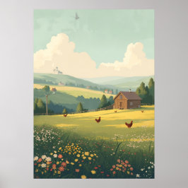 Rustic Countryside Cabin with Wildflowers  Poster