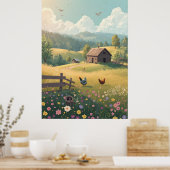 Rustic Countryside Cabin with Wildflowers Poster (Küche)