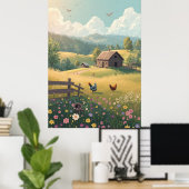 Rustic Countryside Cabin with Wildflowers Poster (Heimbüro)