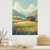 Rustic Countryside Cabin with Wildflowers Poster (Küche)