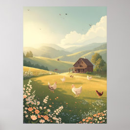 Rustic Countryside Cabin with Wildflowers  Poster
