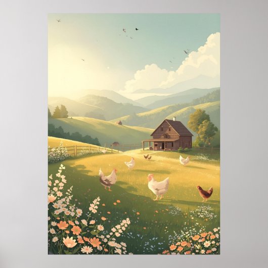 Rustic Countryside Cabin with Wildflowers  Poster (Vorne)