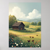 Rustic Countryside Cabin with Wildflowers Poster (Vorne)