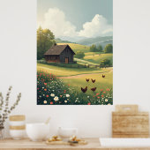 Rustic Countryside Cabin with Wildflowers  Poster (Küche)
