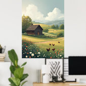 Rustic Countryside Cabin with Wildflowers  Poster (Heimbüro)