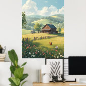 Rustic Countryside Cabin with Wildflowers  Poster (Heimbüro)