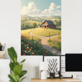 Rustic Countryside Cabin with Wildflowers  Poster (Heimbüro)