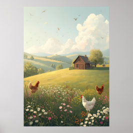 Rustic Countryside Cabin with Wildflowers  Poster