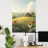 Rustic Countryside Cabin with Wildflowers Poster (Heimbüro)