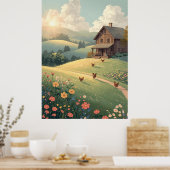 Rustic Countryside Cabin with Wildflowers Poster (Küche)