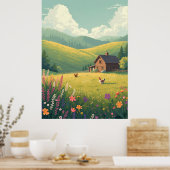 Rustic Countryside Cabin with Wildflowers Poster (Küche)