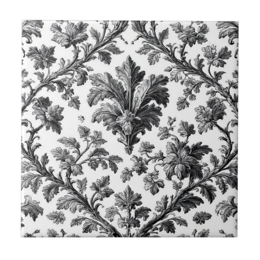Rustic Countryside Floral Motif Monochrome Elegant Fliese (Vorderseite)