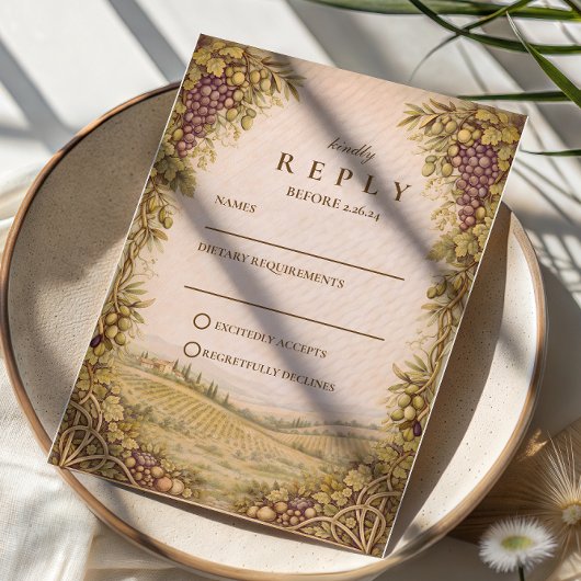 Rustic Countryside Vineyard Wedding RSVP Karte