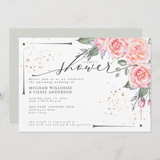 Rustic Couple's Shower Dusty Green Foliage Einladu Einladung (Vorne/Hinten)