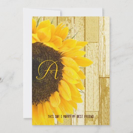 Rustic Coutry Chic Barn Wood Sunflower Wedding Einladung (Rückseite)