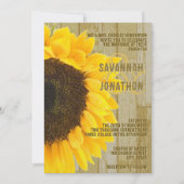 Rustic Coutry Chic Barn Wood Sunflower Wedding Einladung (Vorderseite)