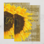 Rustic Coutry Chic Barn Wood Sunflower Wedding Einladung (Vorne/Hinten)