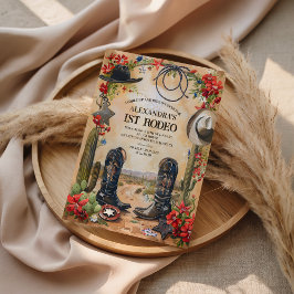 Rustic Cowboy 1st Rodeo Birthday Einladung