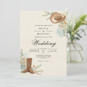 Rustic Cowboy Bloom Wedding Einladung (Stehend Vorderseite)