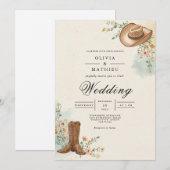 Rustic Cowboy Bloom Wedding Einladung (Vorne/Hinten)
