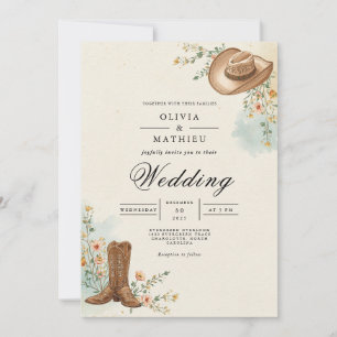 Rustic Cowboy Bloom Wedding Einladung