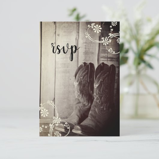 Rustic Cowboy Boots Country Western Wedding RSVP (Stehend Vorderseite)