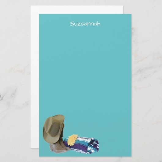 Rustic Cowboy Boots Hat Blue Lila Blanket Custom Briefpapier (Vorne/Hinten)