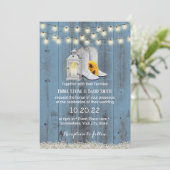 Rustic Cowboy Boots Lantern Dusty Blue Wedding Einladung (Stehend Vorderseite)