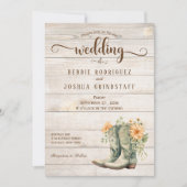 Rustic Cowboy Boots on Wood Wedding Invitation Einladung (Vorderseite)