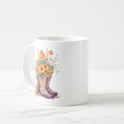 Rustic Cowboy Boots Sonnenblume Pumpkin Kaffeetasse (Vorderseite Links)