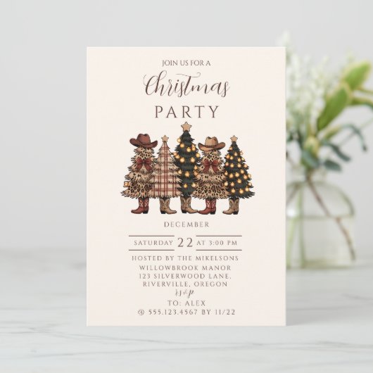 Rustic Cowboy Boots Western Christmas Einladung (Stehend Vorderseite)