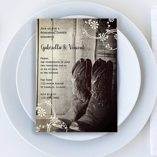 Rustic Cowboy Boots Western Probe Dinner Einladung