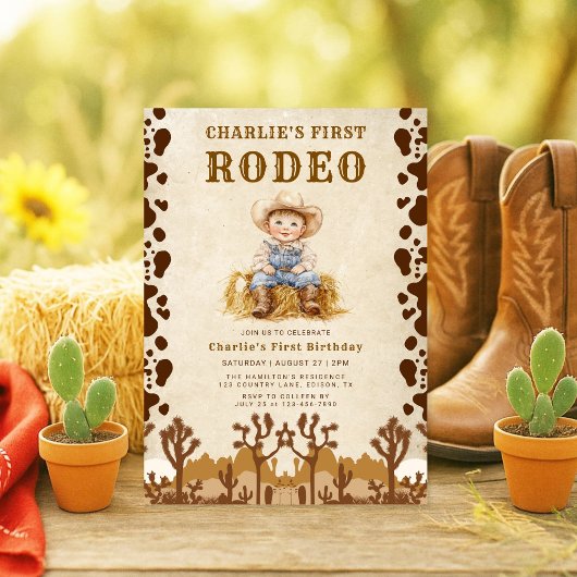 Rustic Cowboy First Rodeo 1. Geburtstag Einladung