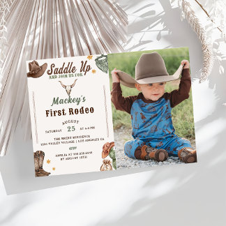 Rustic Cowboy First Rodeo 1. Geburtstag Foto Einladung