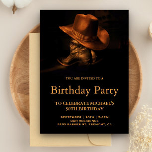 Rustic Cowboy Hat and Boots Geburtstagsparty Einladung