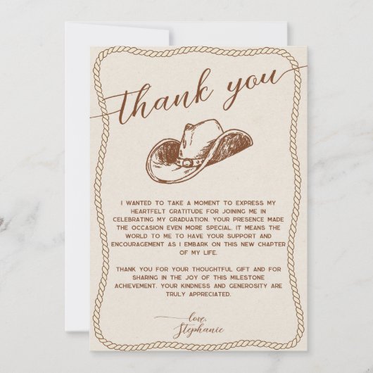  Rustic Cowboy Hat Photo Graduation Party Script Dankeskarte (Vorderseite)