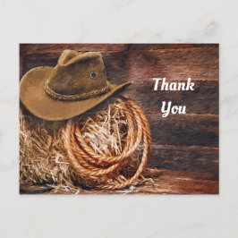 Rustic Cowboy Hat Rope Hay Foto Vielen Dank Postkarte