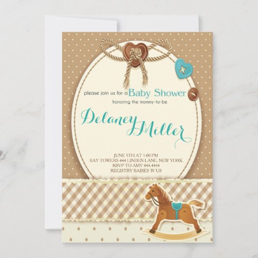 Rustic Cowboy Horsey Baby Shower Boy Einladungen (Vorderseite)
