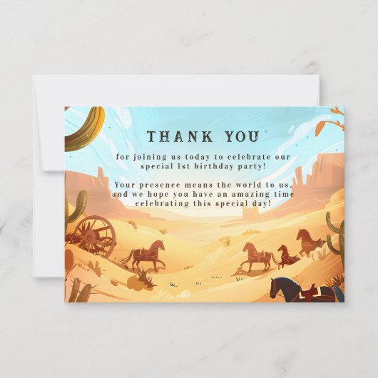 Rustic Cowboy Rodeo 1st Birthday Celebration Dankeskarte (Vorderseite)