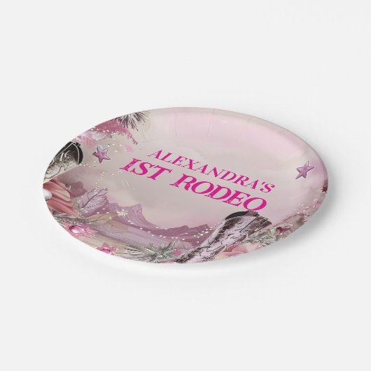 Rustic Cowboy Rodeo 1st Birthday Design Pappteller (Schrägansicht)