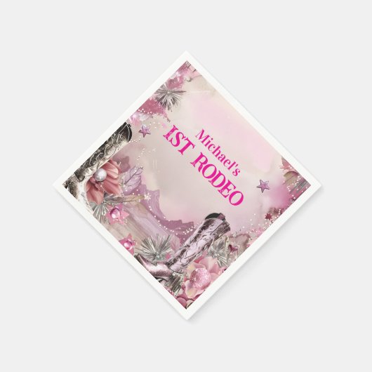 Rustic Cowboy Rodeo 1st Birthday Design Serviette (Ecke)