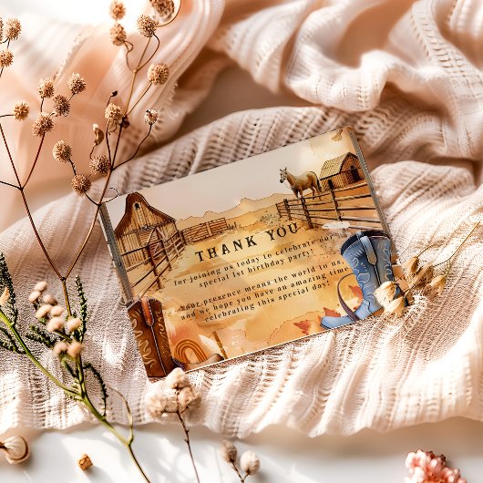 Rustic Cowboy Rodeo 1st Birthday Style Dankeskarte