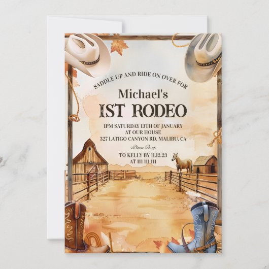 Rustic Cowboy Rodeo 1st Birthday Style Einladung (Vorderseite)
