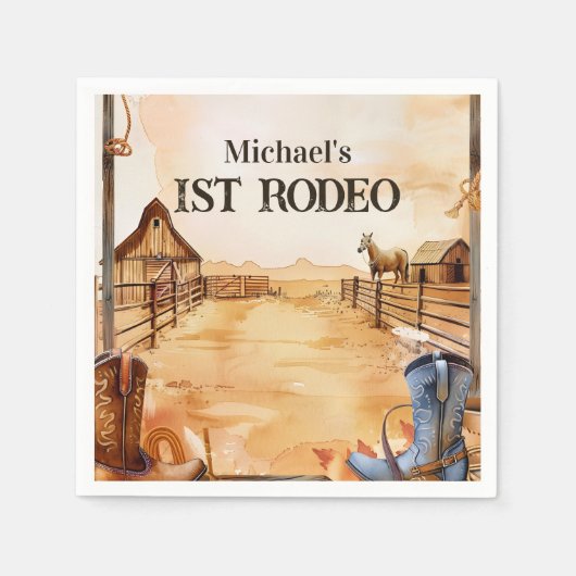 Rustic Cowboy Rodeo 1st Birthday Style Serviette (Vorderseite)