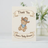 Rustic Cowboy Watercolor Boy Baby Dusche Dankeskarte (Stehend Vorderseite)