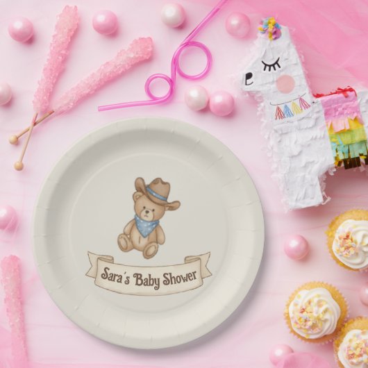 Rustic Cowboy Watercolor Boy Baby Dusche Pappteller (Party)