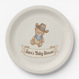 Rustic Cowboy Watercolor Boy Baby Dusche Pappteller
