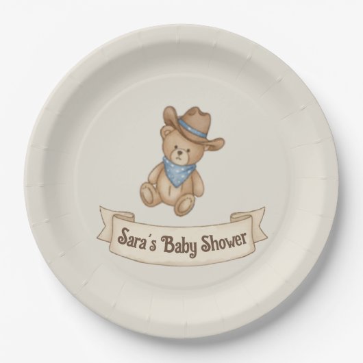 Rustic Cowboy Watercolor Boy Baby Dusche Pappteller (Vorderseite)