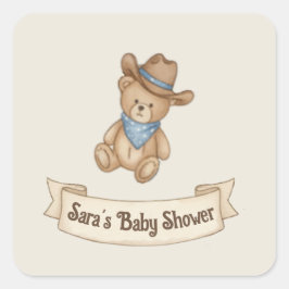 Rustic Cowboy Watercolor Boy Baby Dusche Quadratischer Aufkleber