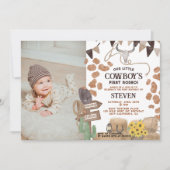 Rustic cowboy western photo first rodeo birthday einladung (Vorderseite)